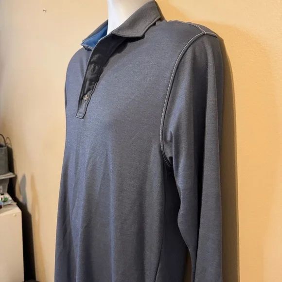 Classic Blue/Gray Long Sleeve Polo Shirt - Picture 3 of 11